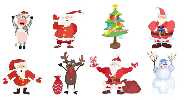 Personnages Santa Snowman Wapiti Autre Style Plat Vecteur Style Plat — Image vectorielle