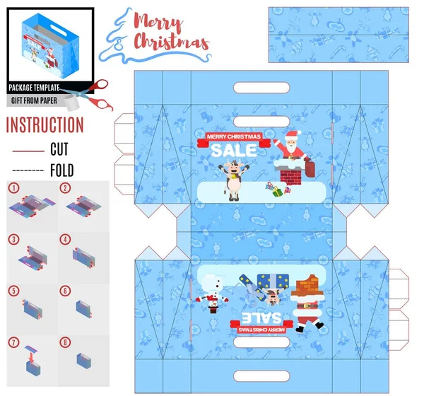 Yourself Christmas Sale Box Template Mit Weihnachtsmann Und Kühen Flacher — Stockvektor