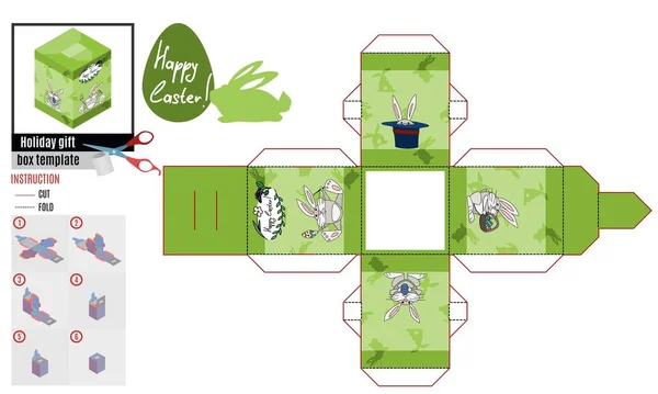 Caixa Quadrada Verde Para Modelo Páscoa Lebres Mágicas Esboço Doodle —  Vetores de Stock