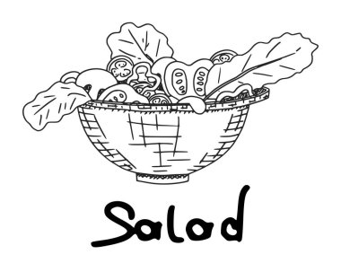 Basit bir tabakta sebze salatası. Çizim çizimi çizimi