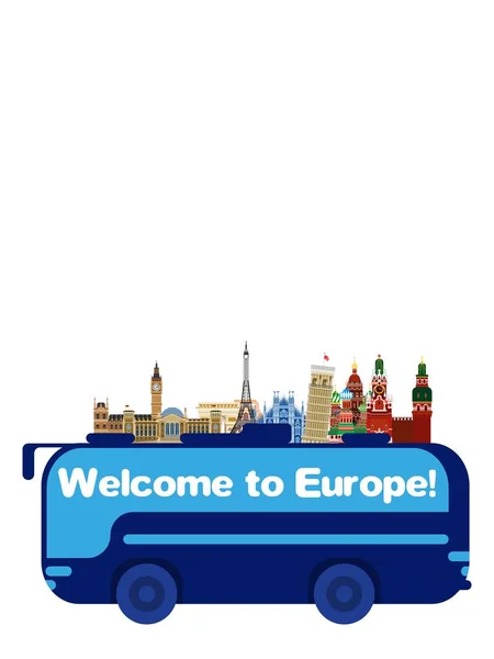 Καλώς Ήρθατε Στην Ευρώπη Περιηγήσεις Λεωφορεία Διανυσματική Εικόνα — Διανυσματικό Αρχείο