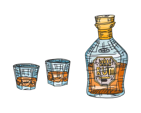 Sketch Rom Flaska Med Glas Bar Skiss Bild Lager — Stock vektor
