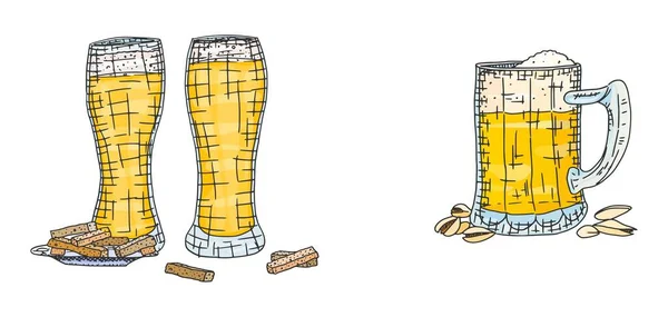 Beer Glasses Cups Foam Doodle Sketch Picture — Stock Photo, Image