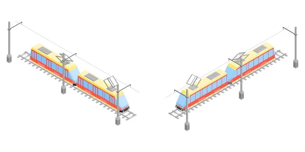 Městská Tramvajová Elektrodoprava Vektor Obrázku Izometrickém Stylu — Stockový vektor