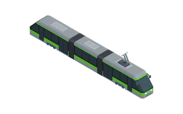 Zelená Moderní Městská Tramvaj Vektor Obrázku Izometrickém Stylu — Stockový vektor