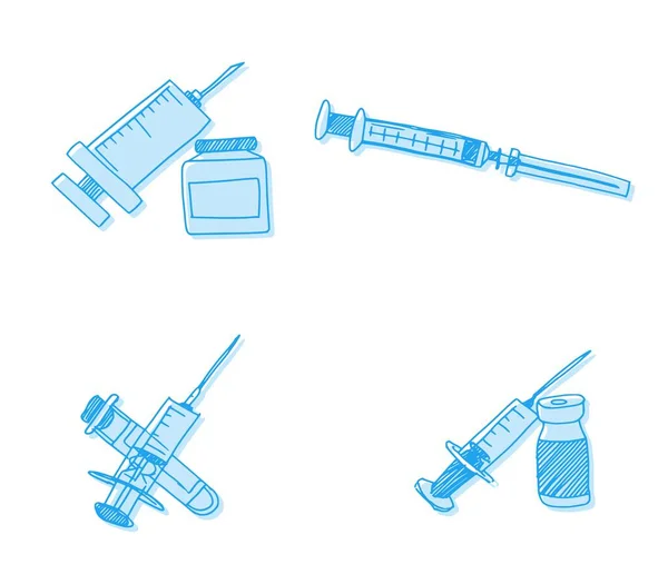 Doodle Syringes Compilation Blue Drawing 스케치 이미지 — 스톡 벡터