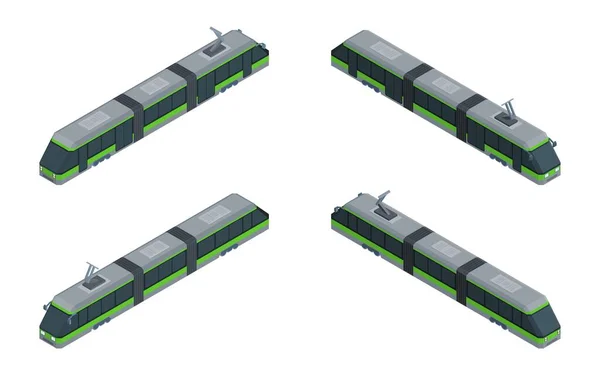 Modern Openbaar Vervoer Groen Milieuvriendelijk Vectortekening Isometrische Stijl Vector — Stockvector