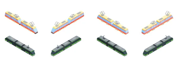 Seleção Diferentes Bondes Estilo Isométrico Desenho Vetor Estilo Isométrico —  Vetores de Stock