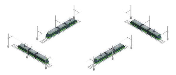Elektrisch Vervoer Rails Tram Tekening Isometrische Stijl Vector — Stockvector