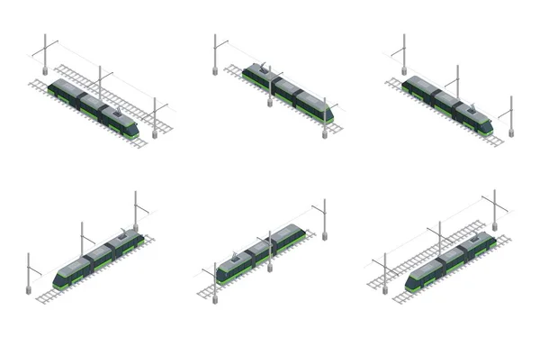 Spoorwegtram Groen Modern Openbaar Vervoer Stad Vectorvectorbeeld — Stockvector