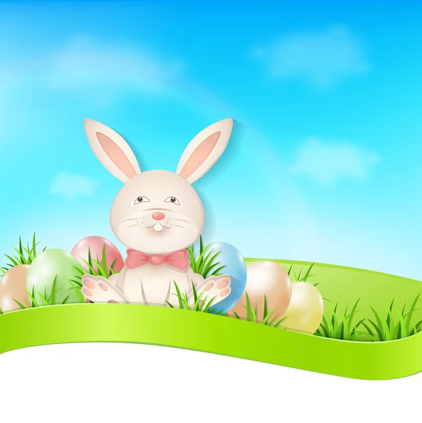 Tarjeta de Pascua con huevos y conejo — Vector de stock