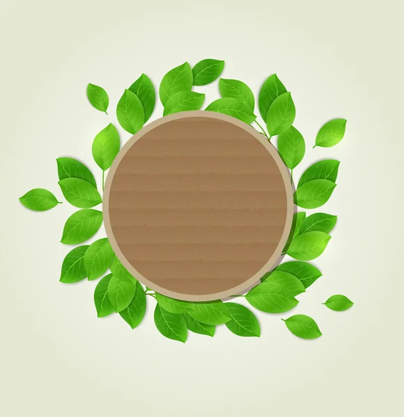 緑の葉と丸いラベル — ストックベクタ