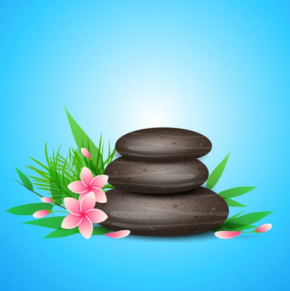 Wellness stones en roze tropische bloemen. — Stockvector