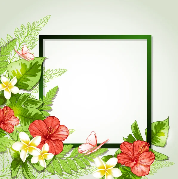 Quadro tropical com flores — Vetor de Stock