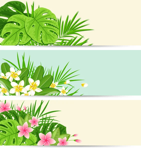 Tropische banners met groene bladeren — Stockvector