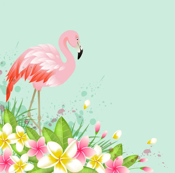 Flowers and pink flamingo — Stock Vector