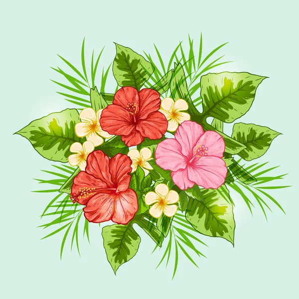 Bouquet of tropical flowers — Stock Vector