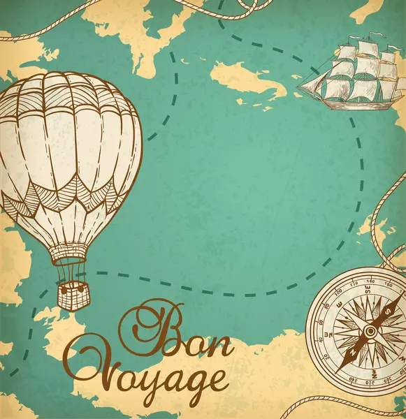 Karte mit Schiff und Ballon Luft. — Stockvektor