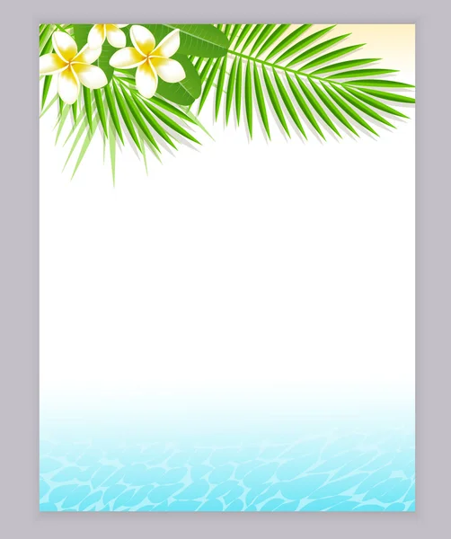 Fleurs tropicales et eau bleue — Image vectorielle