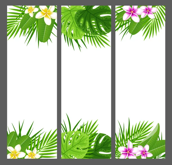 Banderas verticales tropicales con flores — Vector de stock