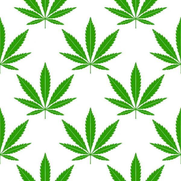Maconha Verde Sai Fundo Branco Padrão Sem Costura Cannabis — Vetor de Stock