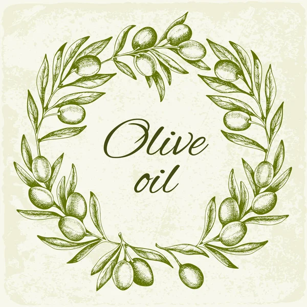 Sfondo Vintage Con Olive Verdi Disegnate Mano Illustrazione Vettoriale — Vettoriale Stock