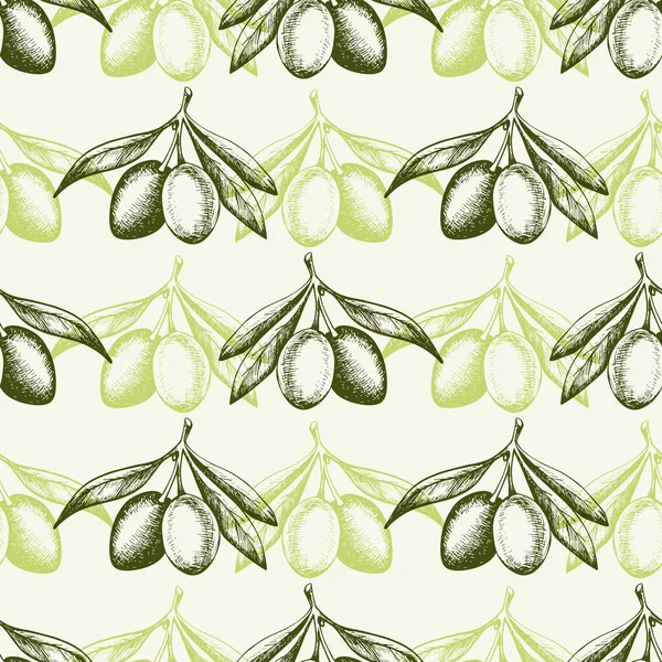 Vintage Hand Drawn Seamless Pattern Green Olives Vector Background — Stock Vector