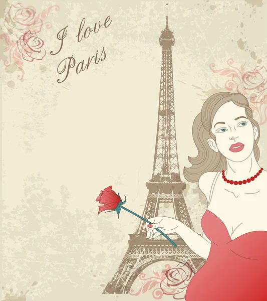 Beautiful girl in Paris — Stock Vector