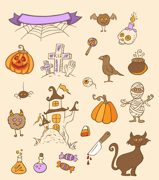 Halloween doodle elementi di design — Vettoriale Stock