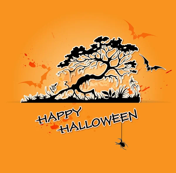 Halloween sfondo con albero e pipistrelli — Vettoriale Stock
