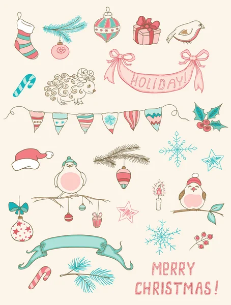 Eléments de desing doodle Noël — Image vectorielle