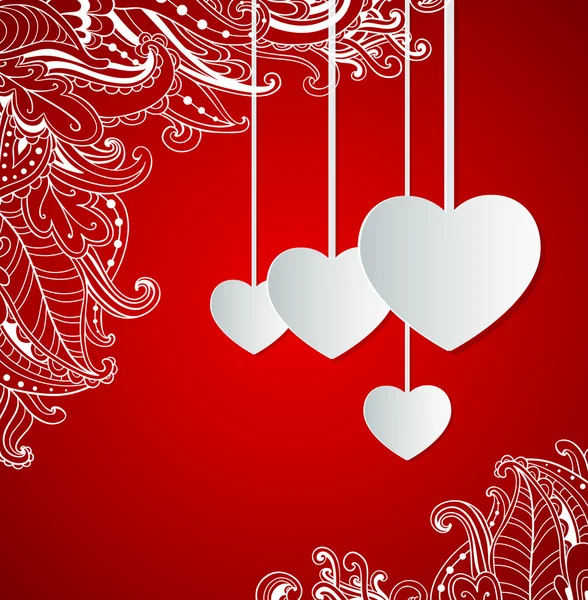 Fondo rojo con corazones — Vector de stock