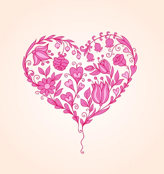 Coeur floral dessiné à la main — Image vectorielle