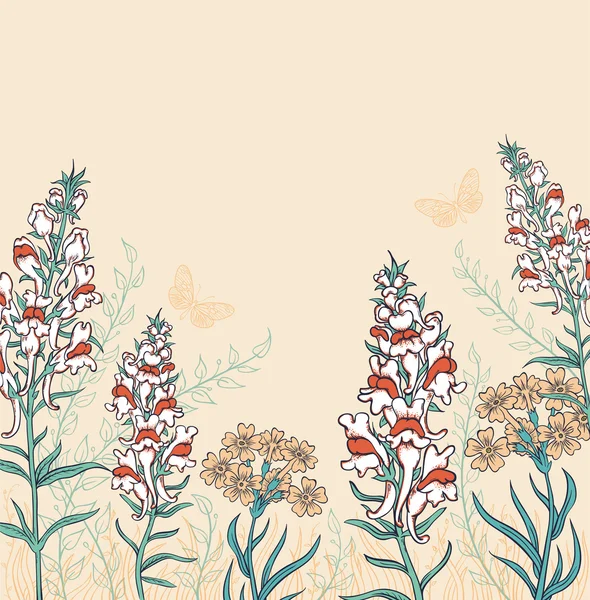 Hintergrund mit Wildblumen und Schmetterlingen — Stockvektor