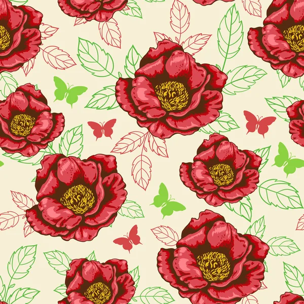 红色花朵无缝图案 — 图库矢量图片