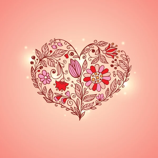 Coeur floral dessiné à la main — Image vectorielle