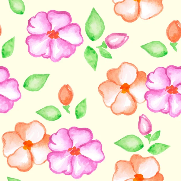 Mönster med rosa och orange akvarell blommor — Stock vektor
