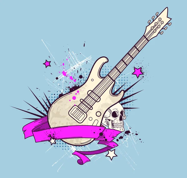 Background with electric guitar and skull — Stock Vector