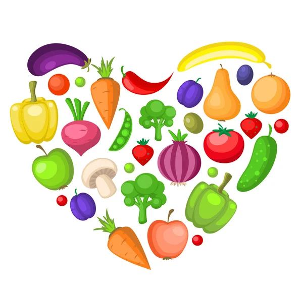 果物や野菜の心 — ストックベクタ