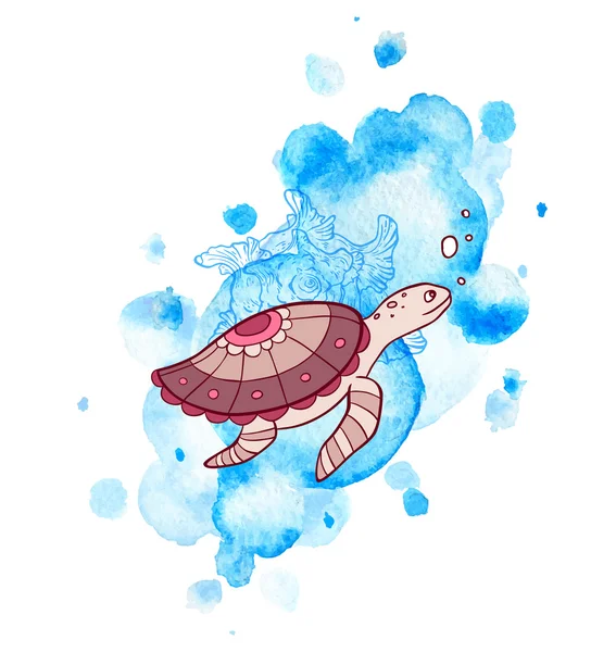 Moře a želva — Stockový vektor