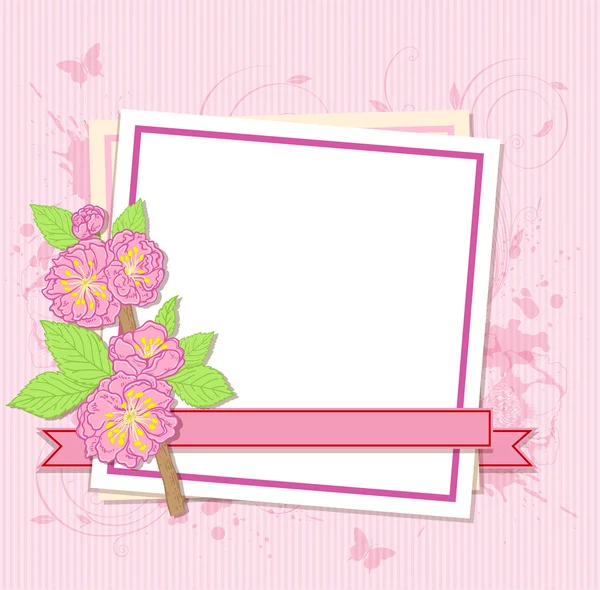 White frame with peach flowers — Stock Vector