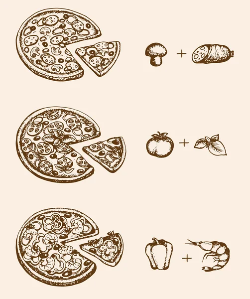 Pizza und Zutaten — Stockvektor