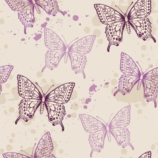 Seamless pattern with violet butterflies — Stock Vector