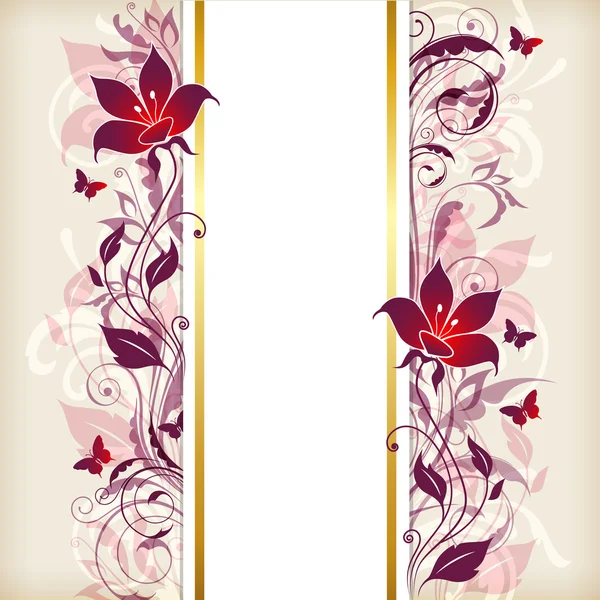 Banner vertical con flores violetas y rosas — Archivo Imágenes Vectoriales