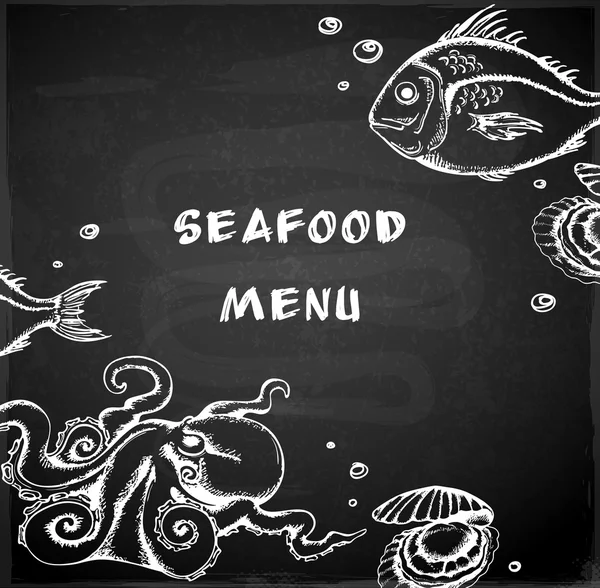 老式手工绘制的海鲜菜单 — 图库矢量图片