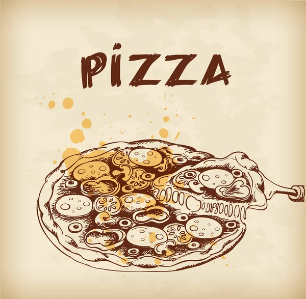 Vintage hand getrokken pizza — Stockvector