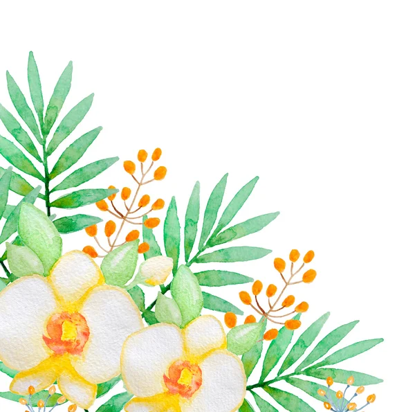 Fundo aquarela com orquídeas amarelas — Fotografia de Stock