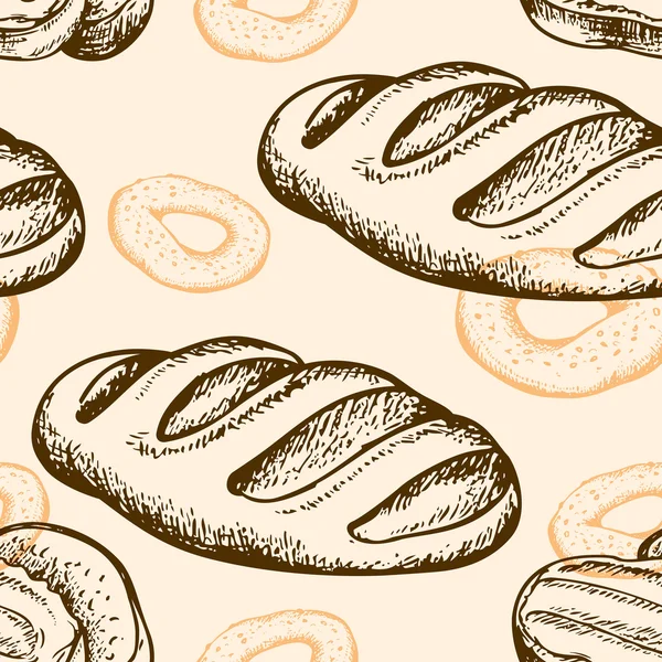 Naadloze patroon met bagel en stokbrood — Stockvector