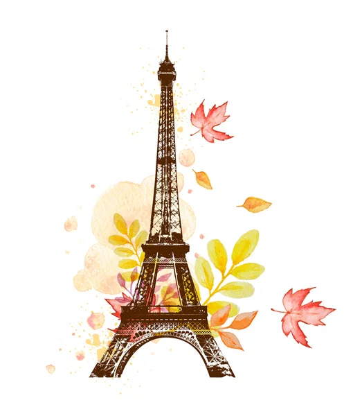 Autumn leaves and Eiffel Tower — Stock Photo, Image