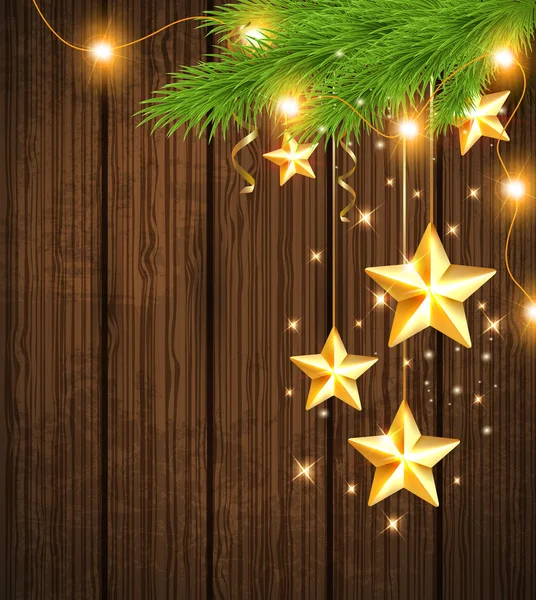 Jul bakgrund med gyllene stjärnor — Stock vektor